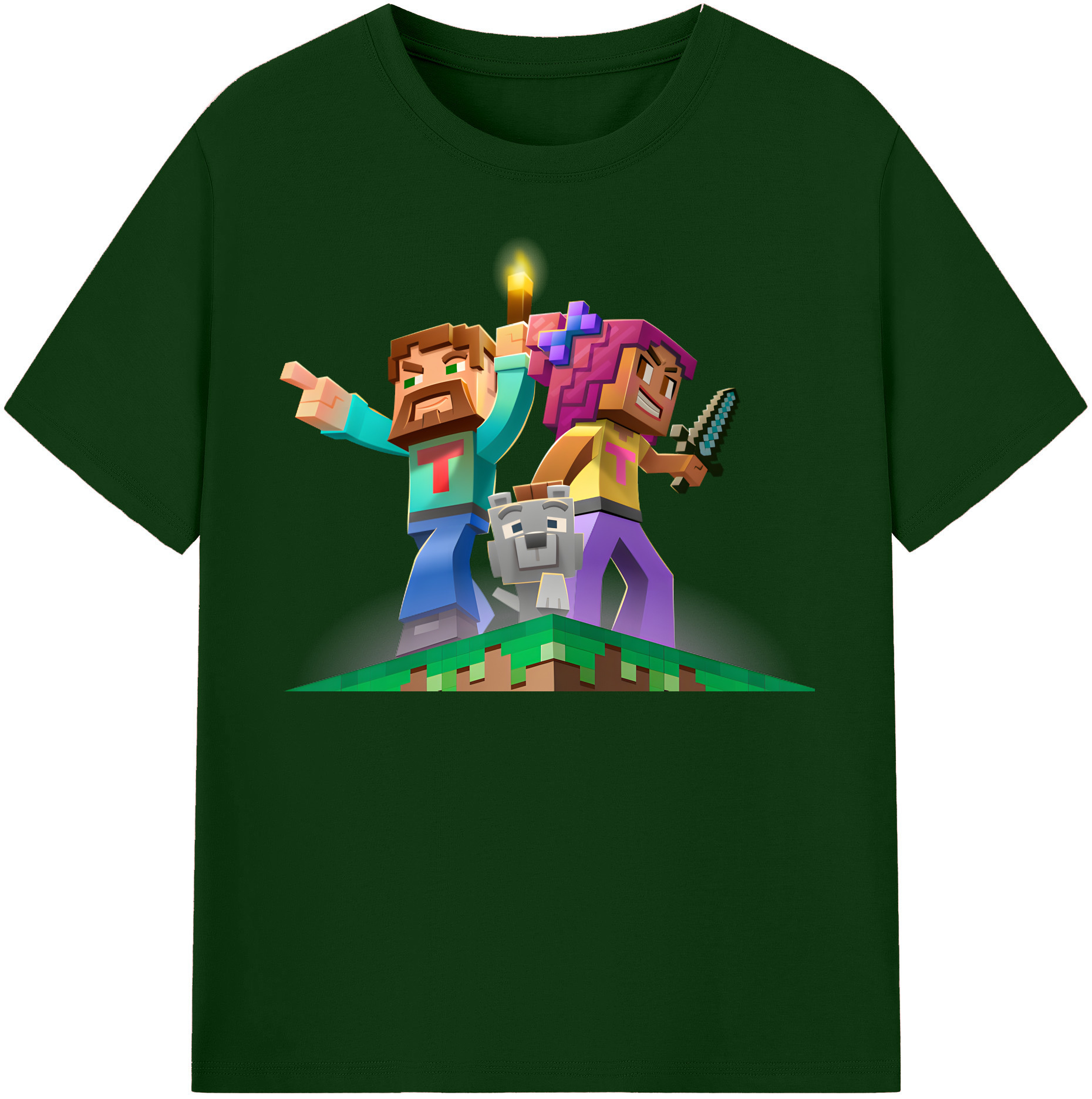 （画像用） マインクラフト ブロックの世界 Minecraft MC Block world 綿100％半袖Tシャツ（フロントプリント）
